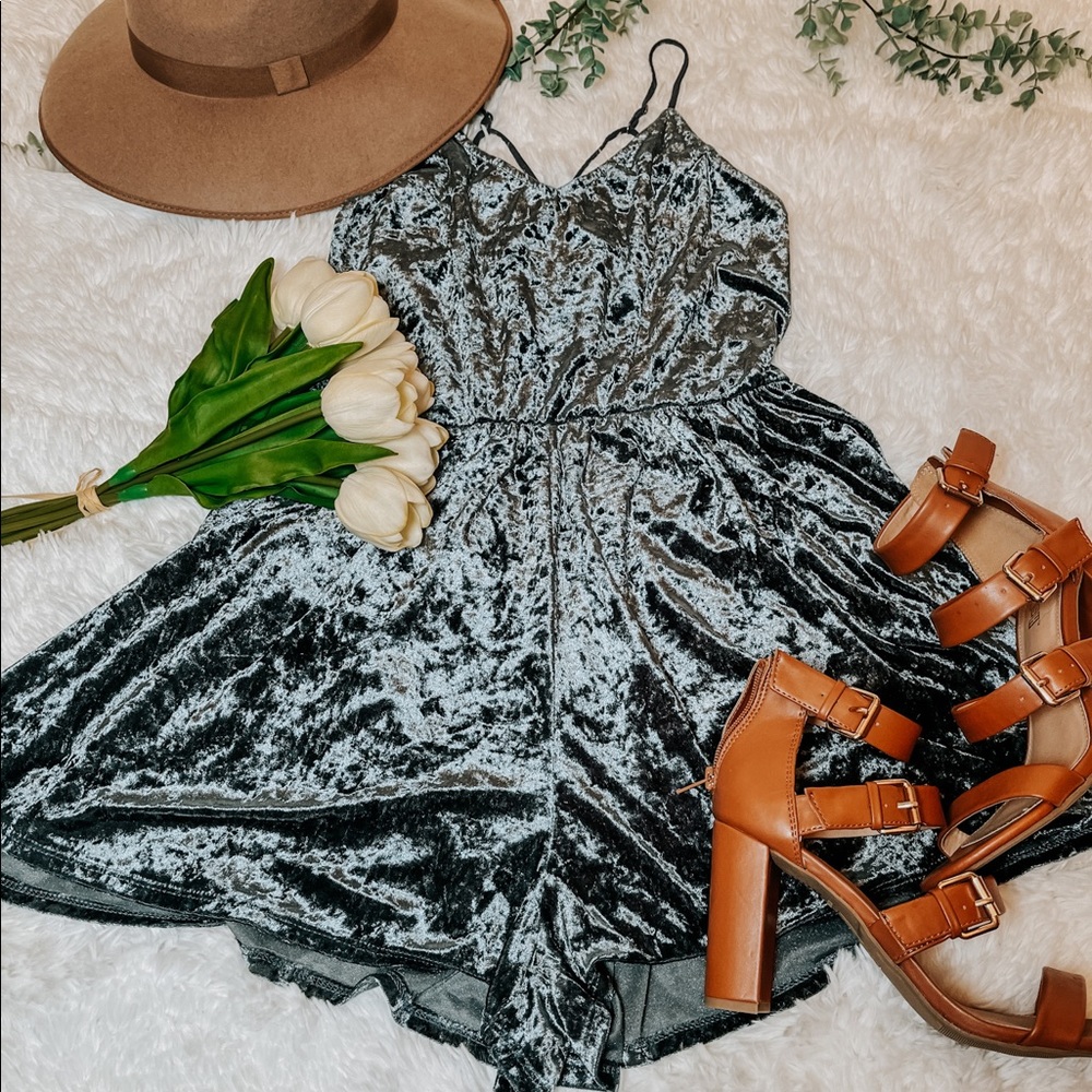 Crushed velvet blue romper size medium